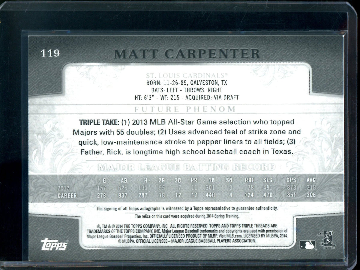 2014 Topps Triple Threads Matt Carpenter Patch Autograph /99 Cardinals