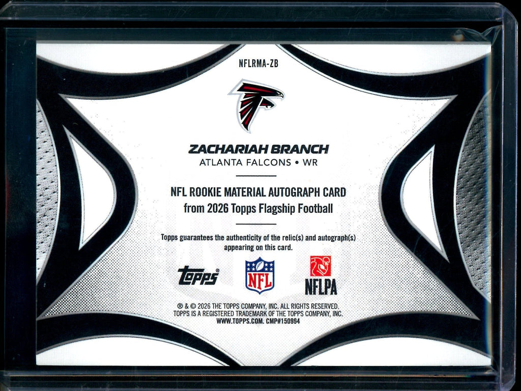 2026 Topps Flagship Zachariah Branch Rookie Patch Autograph /50 Falcons