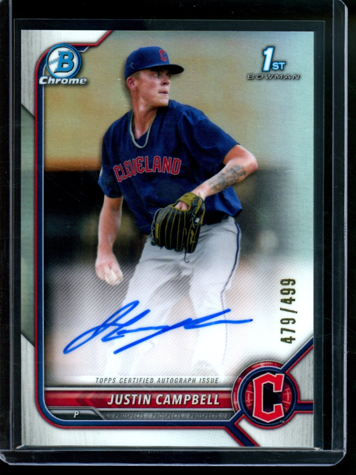2022 Bowman Chrome Justin Campbell 1st Autograph Refractor /499 Guardians