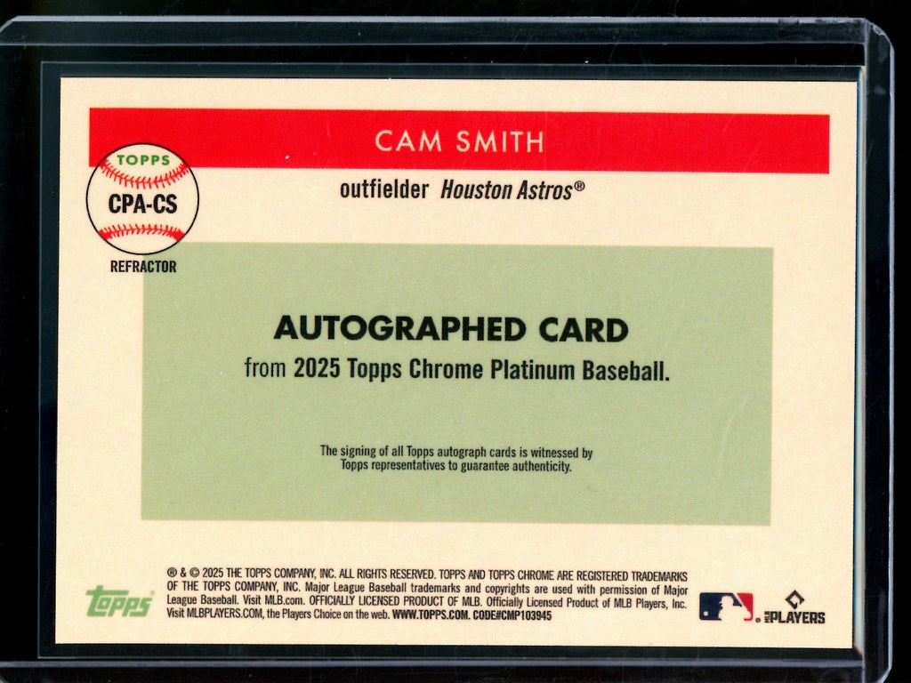 2025 Topps Platinum Cam Smith Refractor Rookie Autograph Astros
