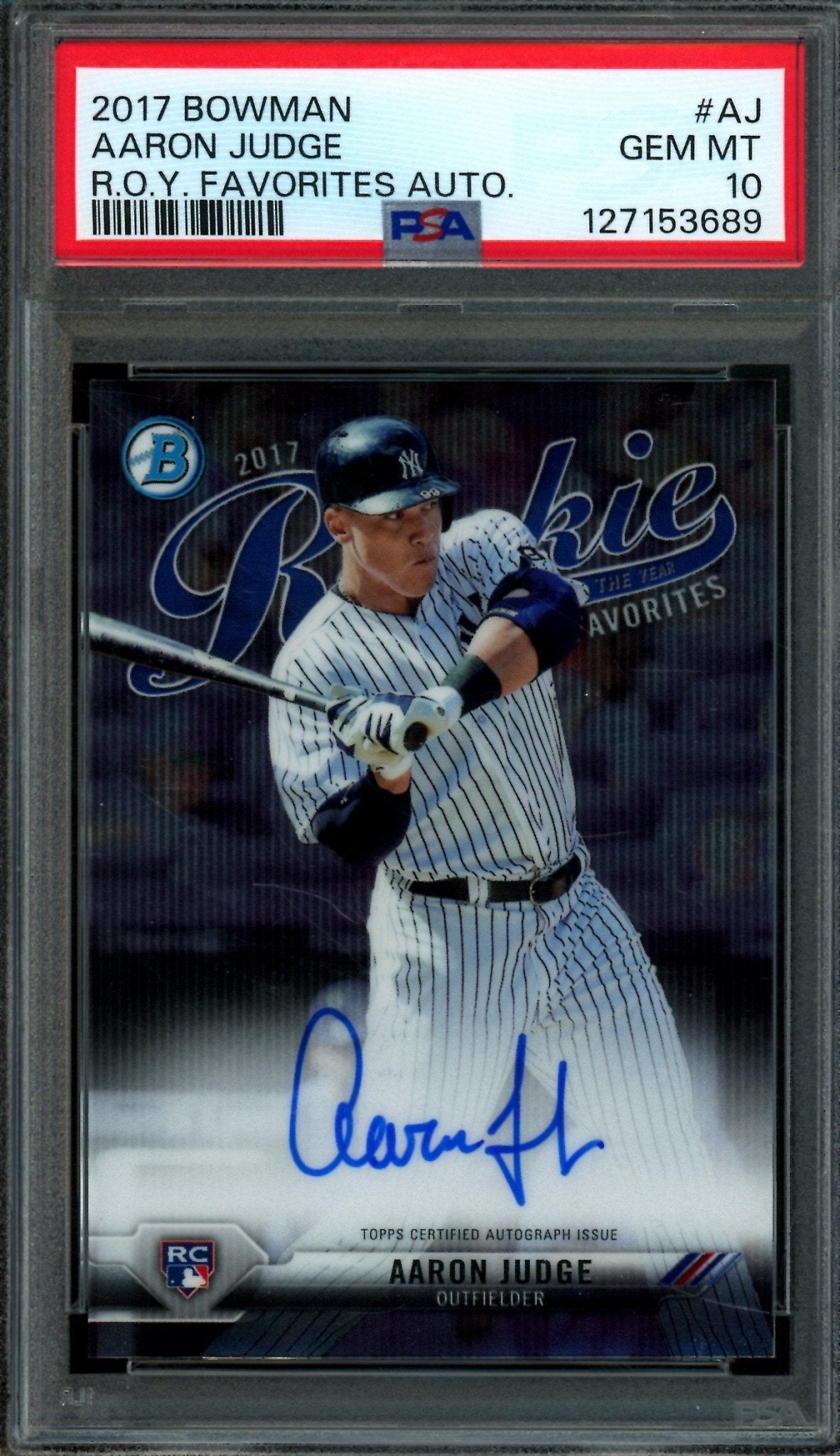 2017 Bowman Aaron Judge R.O.Y. Favorites Rookie Autograph /150 PSA 10 Yankees