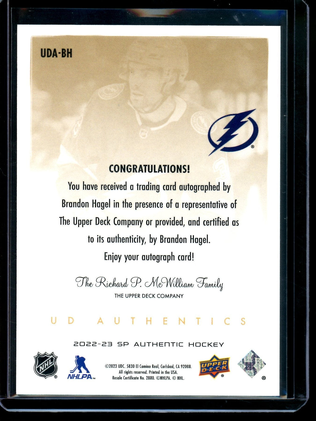 2023 Upper Deck SP Authentic Brandon Hagel Autograph Lightning