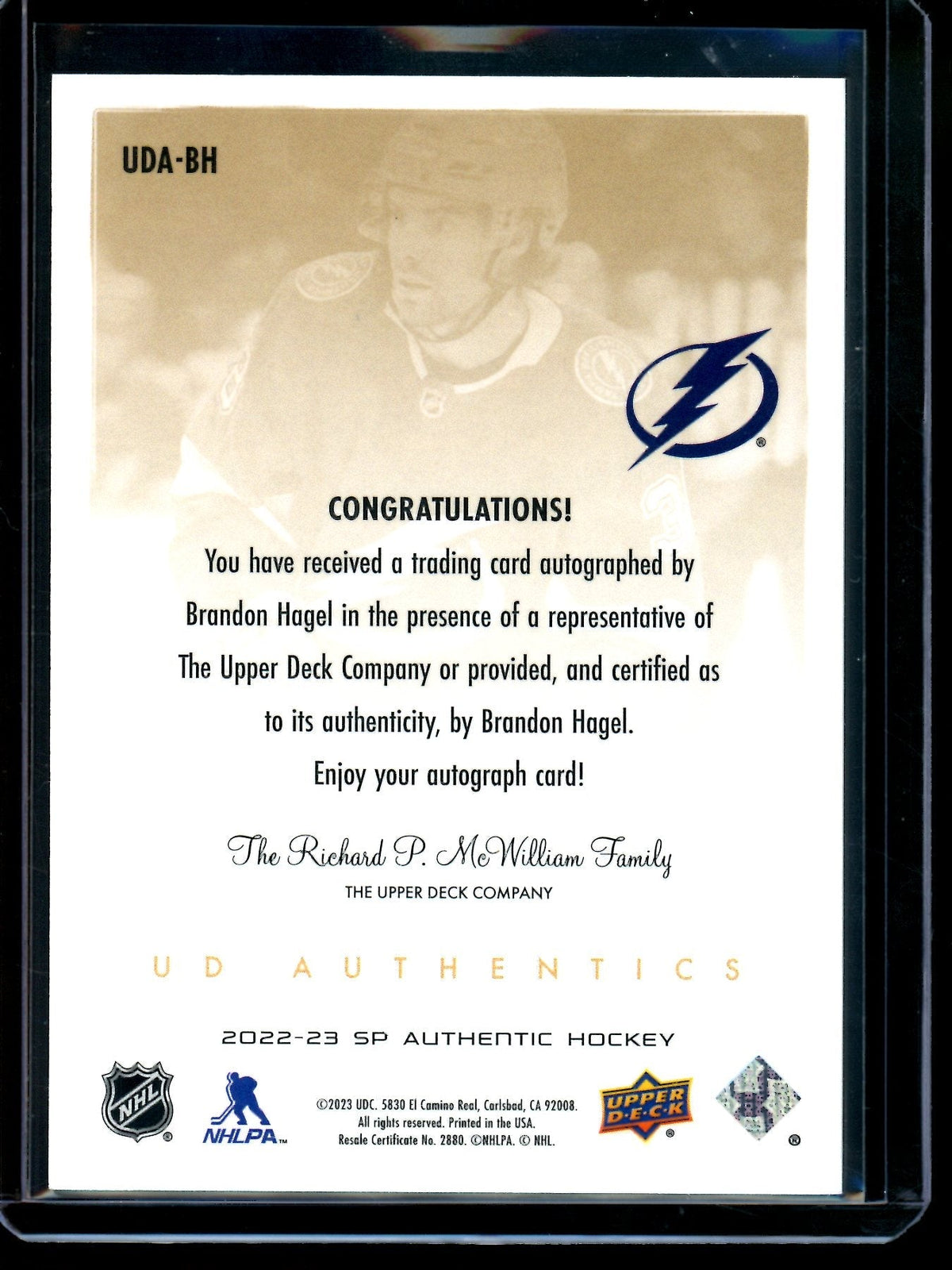 2023 Upper Deck SP Authentic Brandon Hagel Autograph Lightning