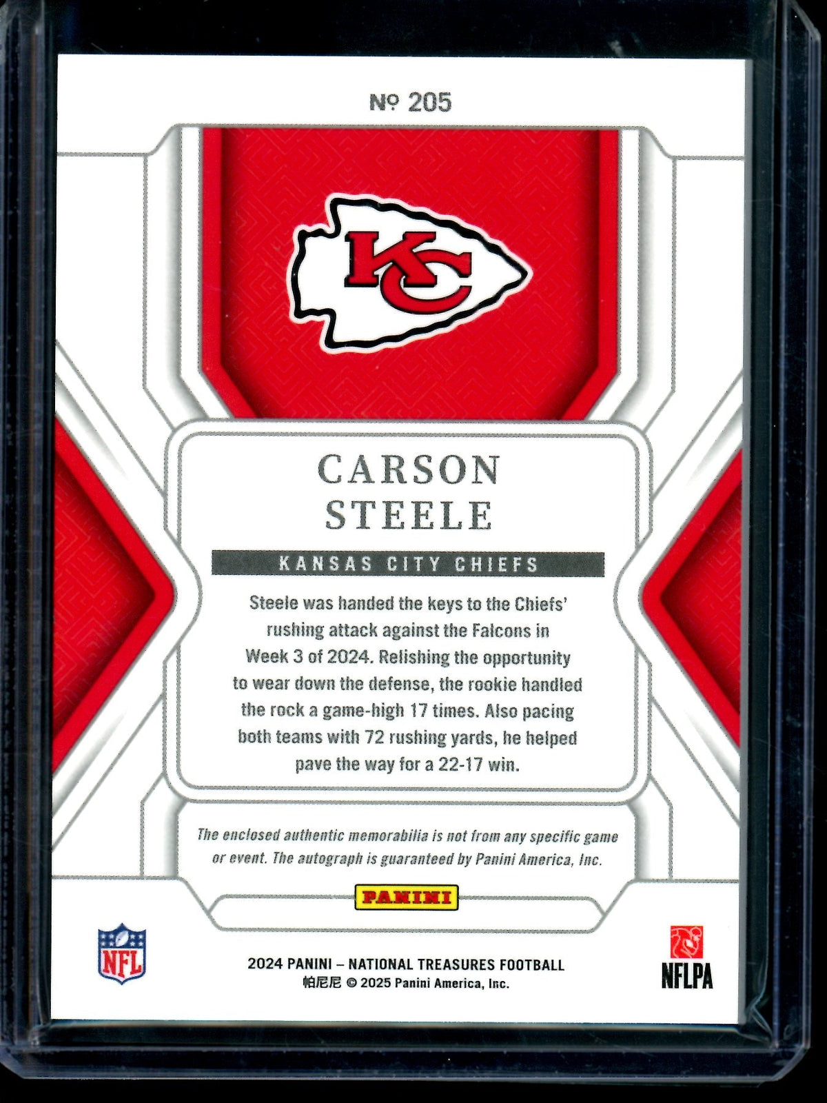 2024 Panini National Treasures Carson Steele Rookie Patch Autograph /20 Chiefs