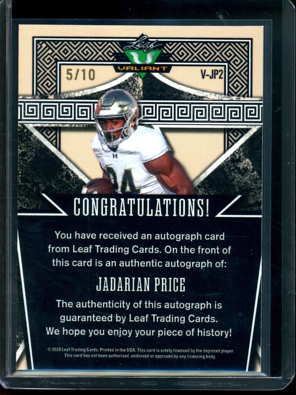 2024 Leaf Valiant Jadarian Price Autograph /10 Seahawks