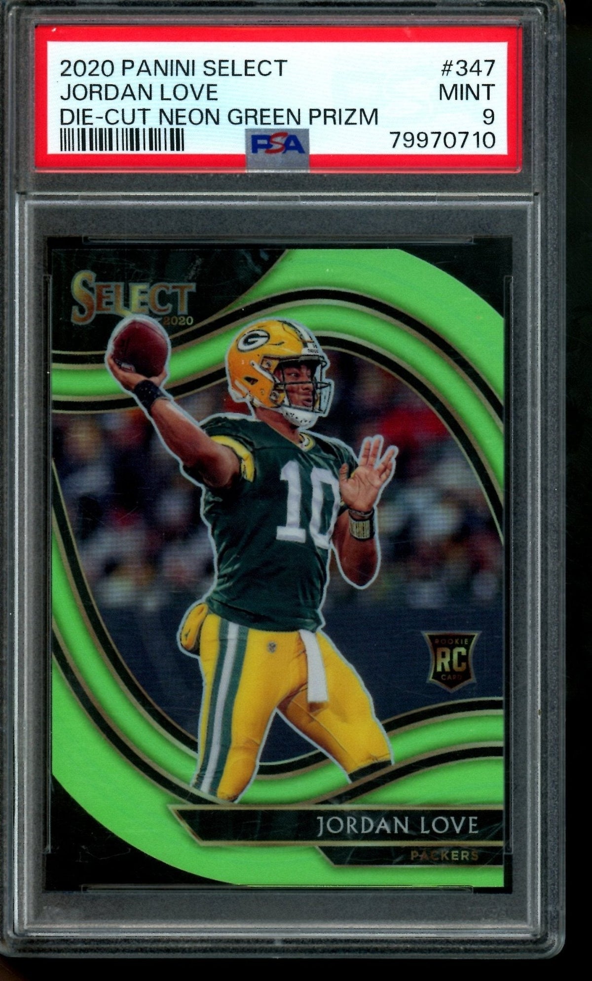 2020 Panini Select Jordan Love Die-Cut Neon Green Prizm Rookie PSA 9 Packers
