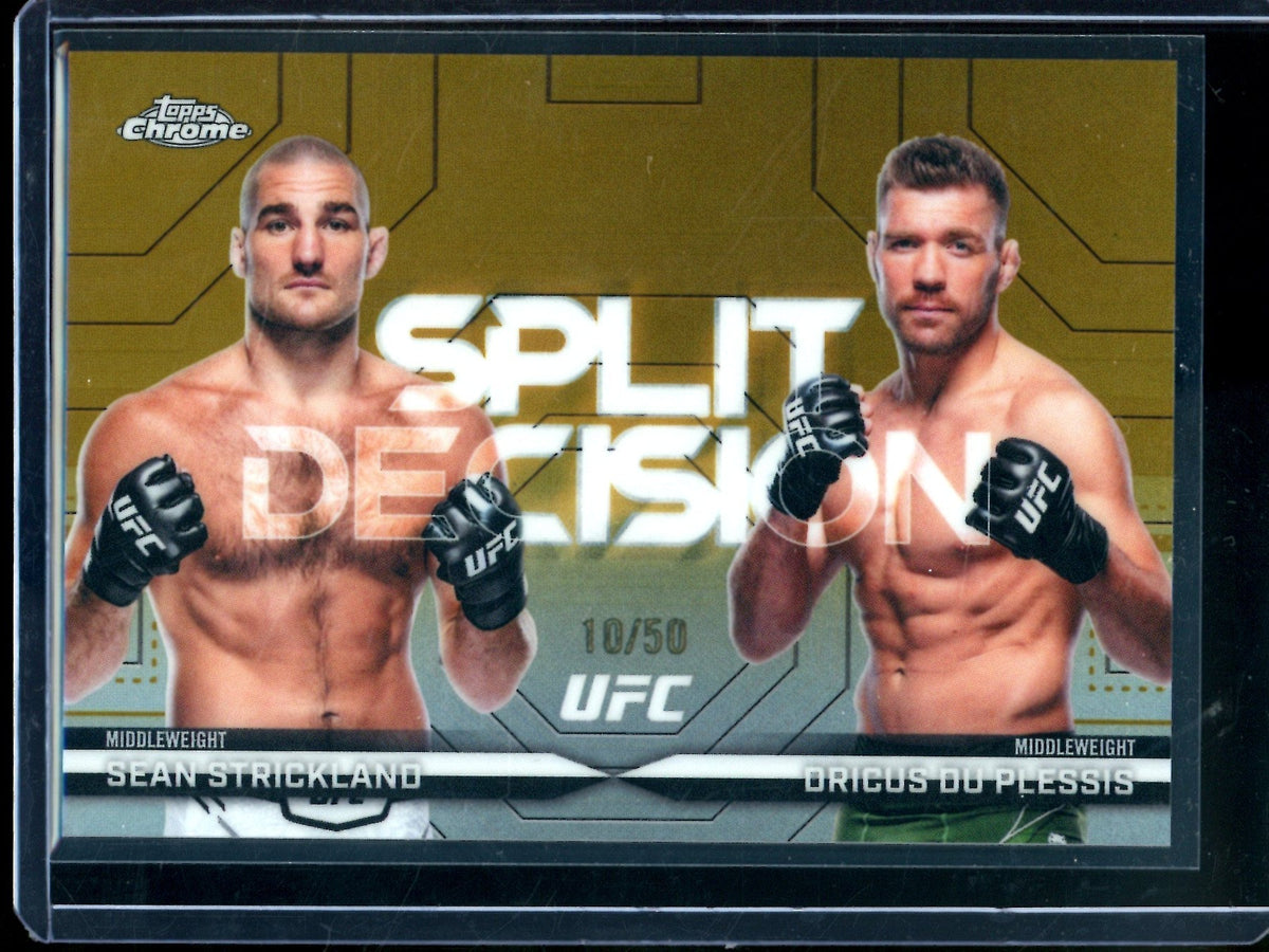 2026 Topps Chrome Sean Strickland / Dricus Du Plessis Split Decision Gold Refractor /50