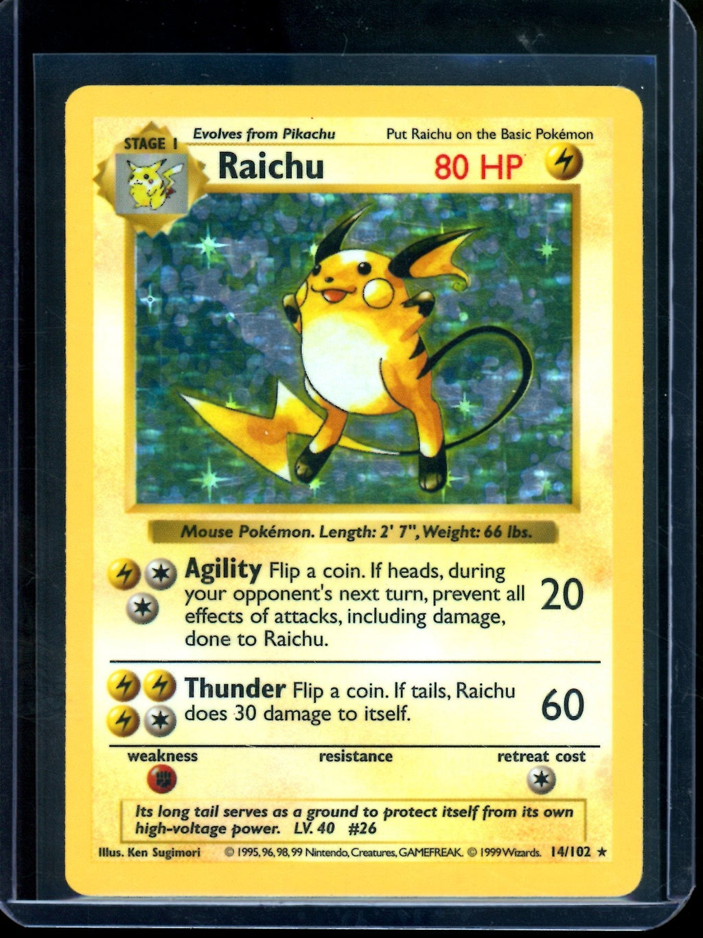 1999 Pokemon Base Set Raichu Shadowless Holo 14/102