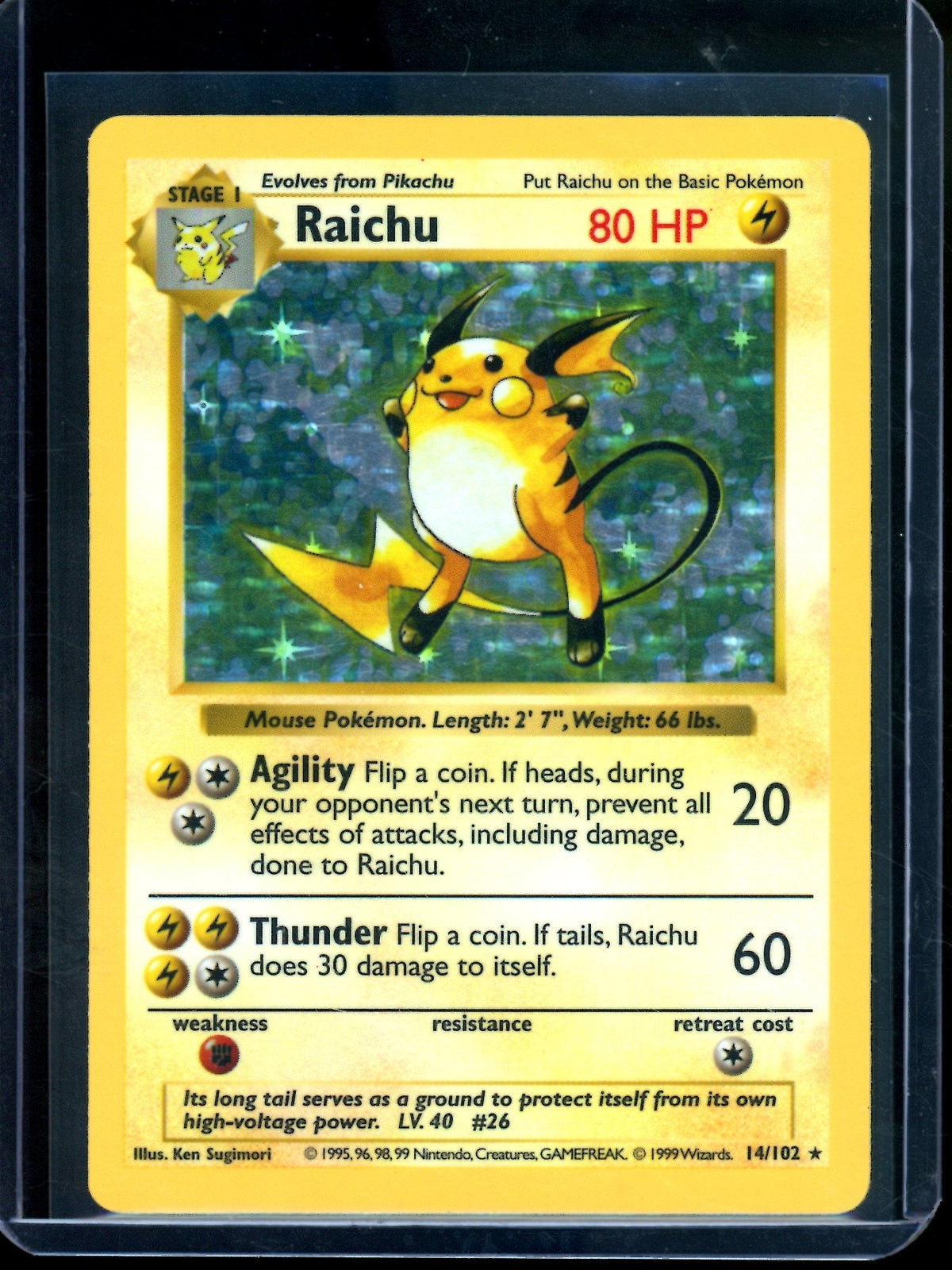1999 Pokemon Base Set Raichu Shadowless Holo 14/102