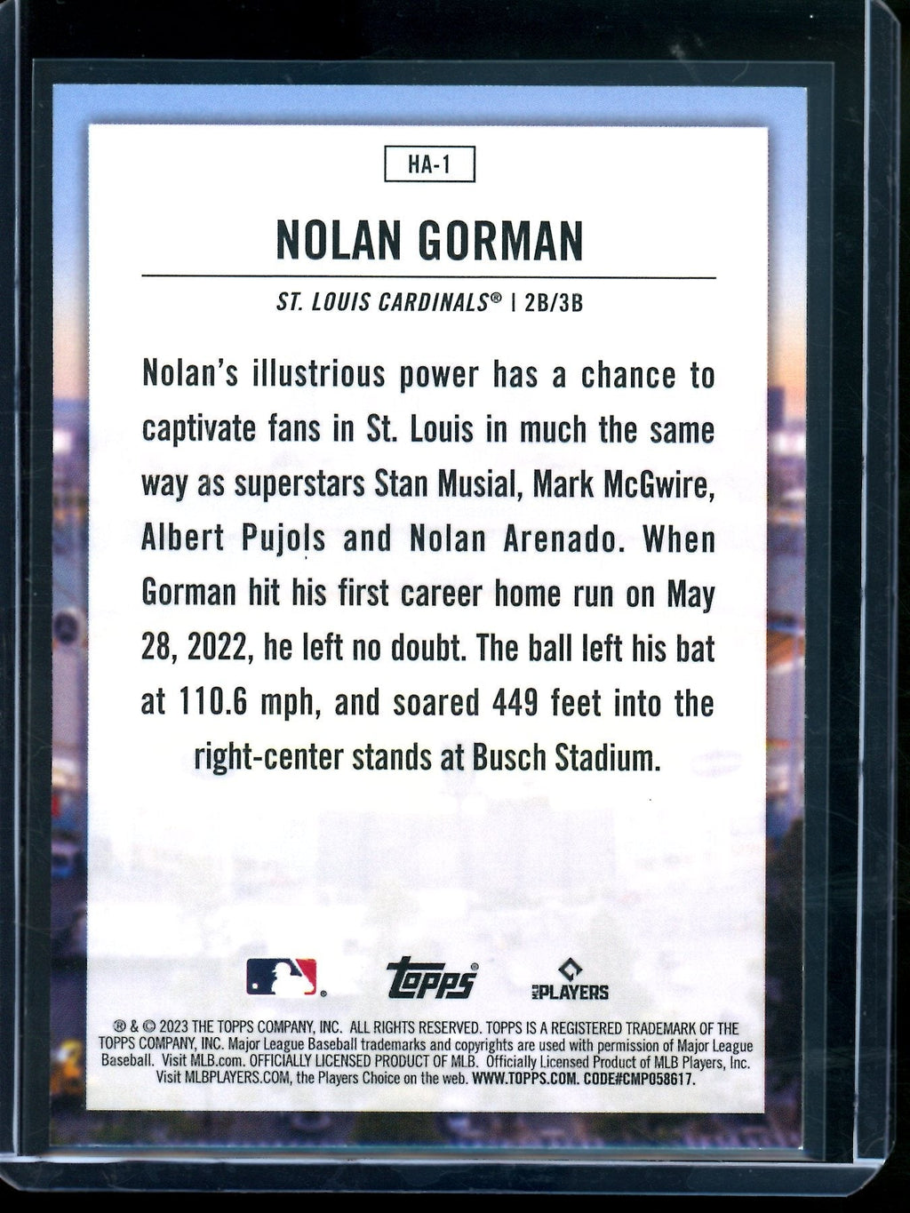 2023 Topps Flagship Nolan Gorman Rookie RC Home Field Advantage SP Cardinals