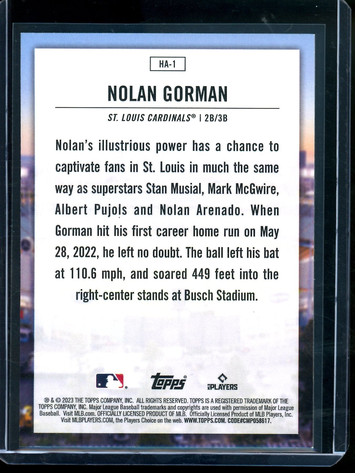 2023 Topps Flagship Nolan Gorman Rookie RC Home Field Advantage SP Cardinals