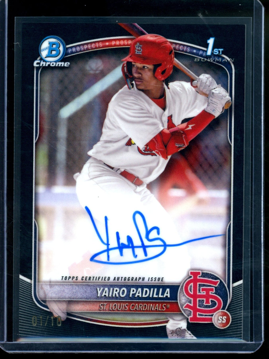 2025 Bowman Chrome Yairo Padilla 1st Black Refractor Autograph /10 Cardinals