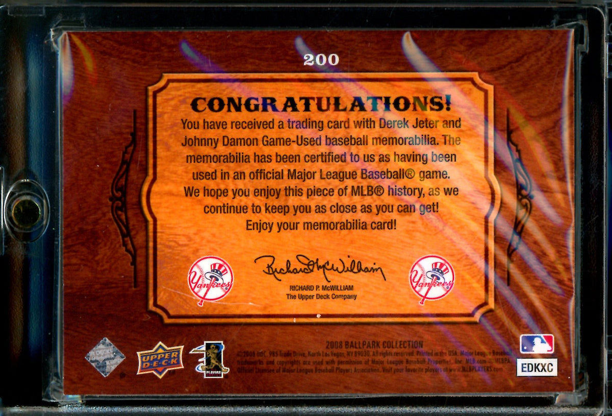2008 Upper Deck Ballpark Collection Derek Jeter / Johnny Damon Dual Swatch Memorabilia Yankees