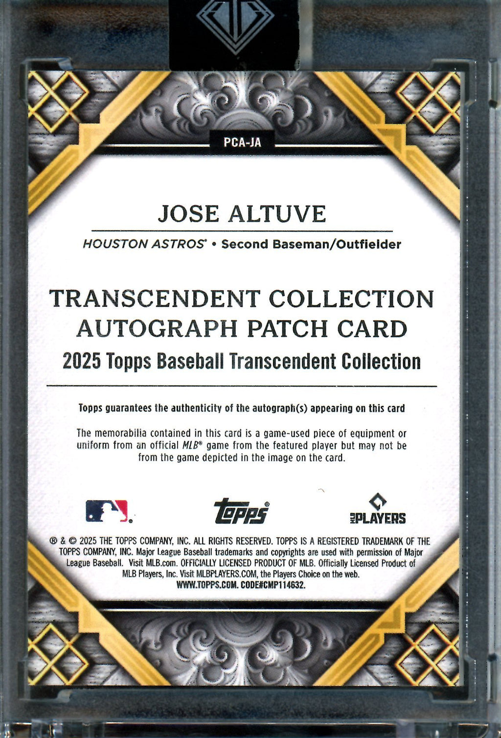 2025 Topps Transcendent Jose Altuve Autograph Patch Card /25 Astros