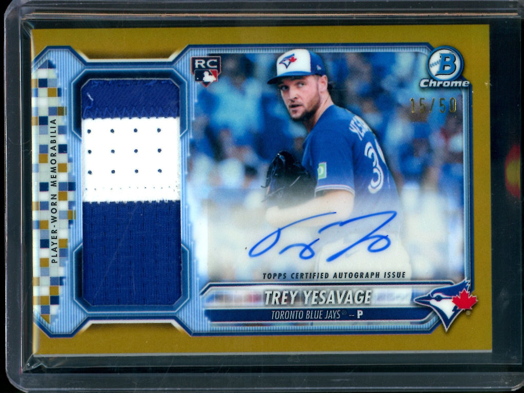 2026 Bowman Chrome Trey YeSavage Rookie RC Gold Refractor Patch Autograph /50 Blue Jays