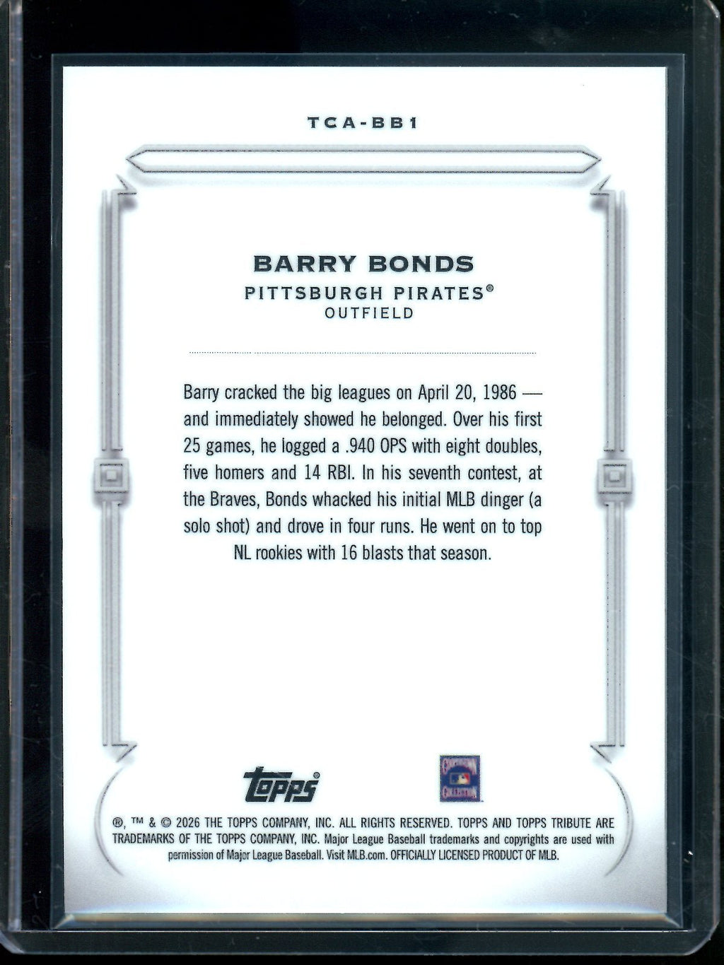 2026 Topps Tribute Barry Bonds Orange Refractor /25 Pirates