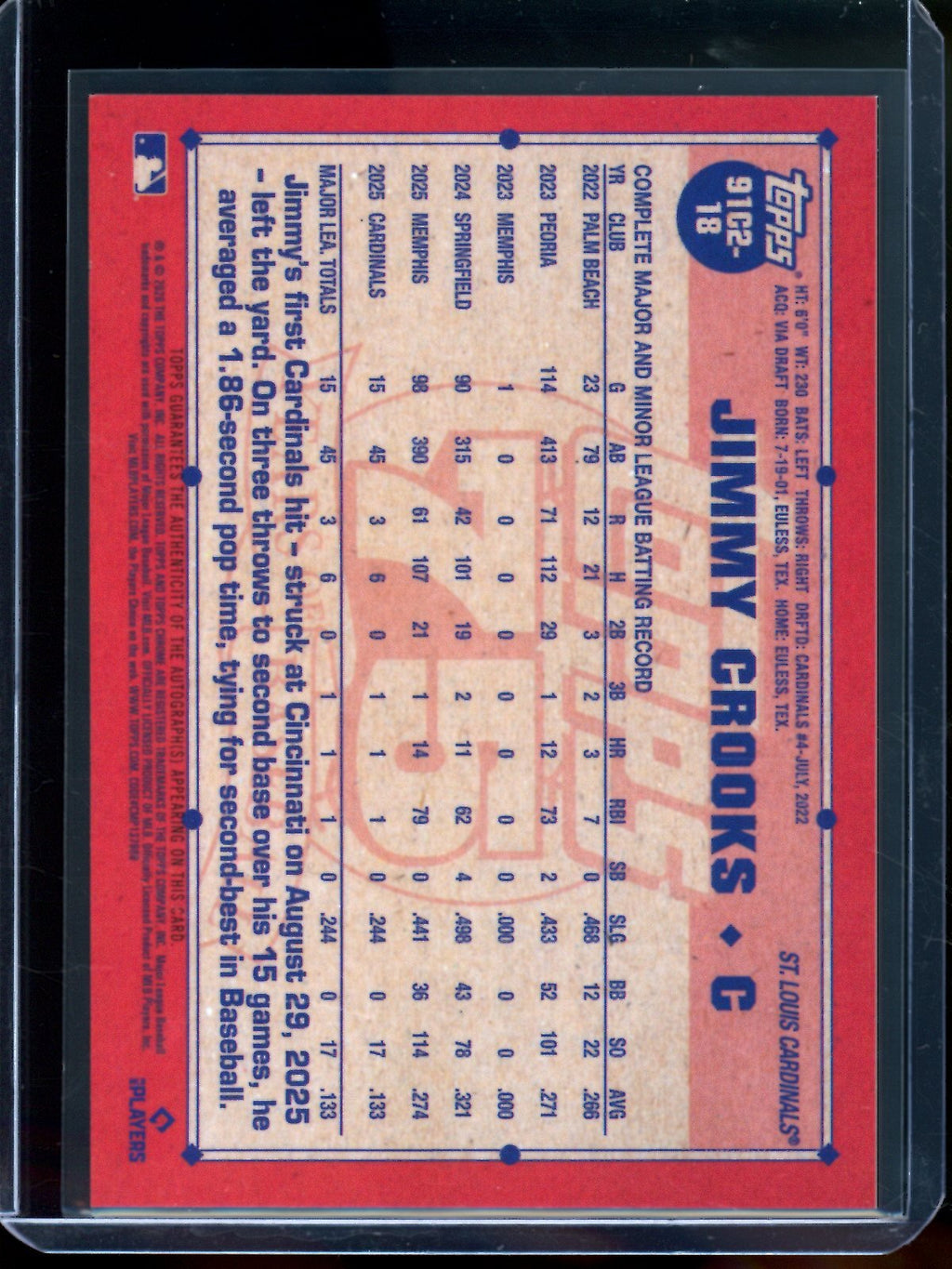 2026 Topps Chrome Jimmy Crooks Rookie RC 1991 Gold Mojo Refractor Autograph /50 Cardinals