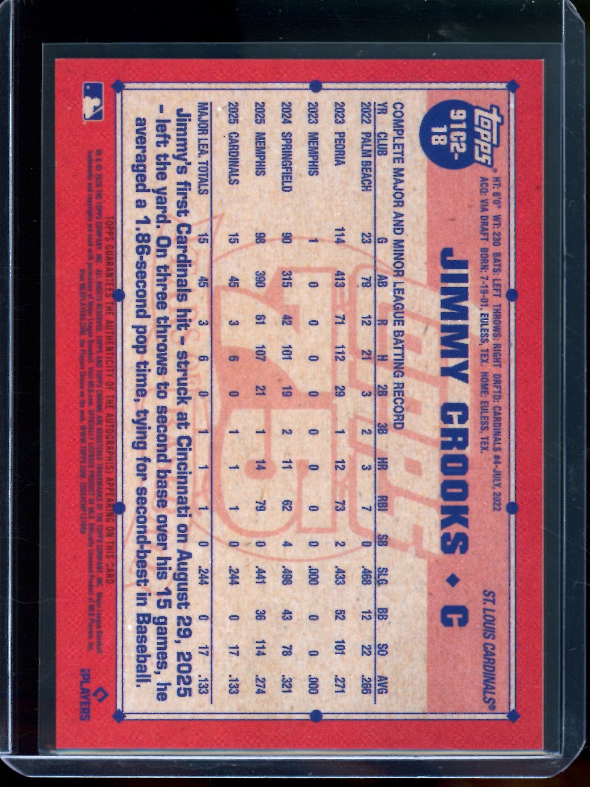 2026 Topps Chrome Jimmy Crooks Rookie RC 1991 Gold Mojo Refractor Autograph /50 Cardinals