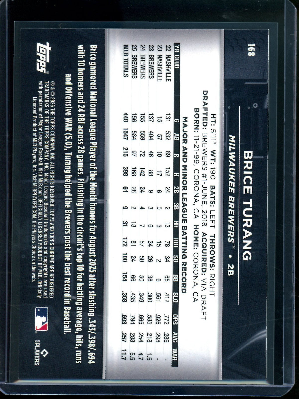 2026 Topps Chome Black Brice Turang Orange Refractor /25 Brewers