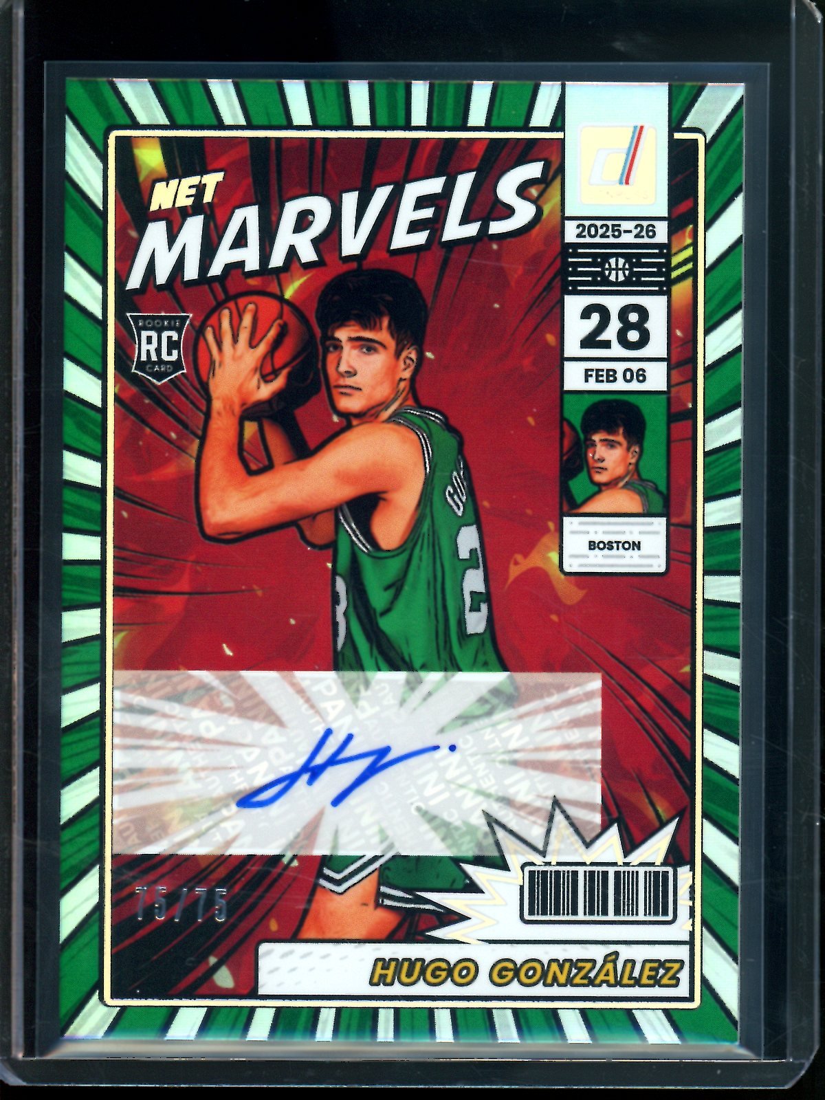 2025/26 Panini Donruss Hugo Gonzalez Rookie RC Net Marvels Autograph /75 Celtics