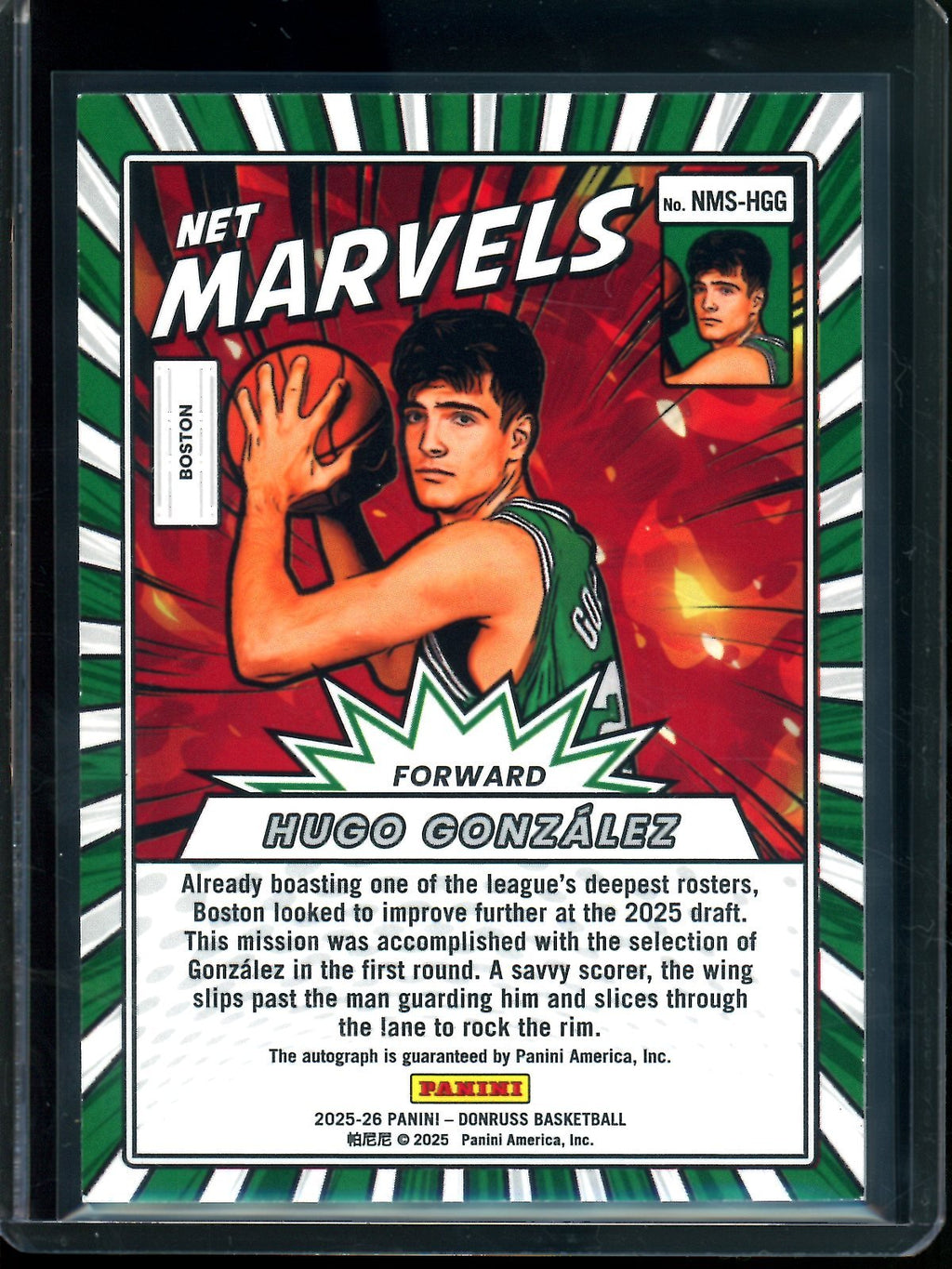 2025/26 Panini Donruss Hugo Gonzalez Rookie RC Net Marvels Autograph /75 Celtics