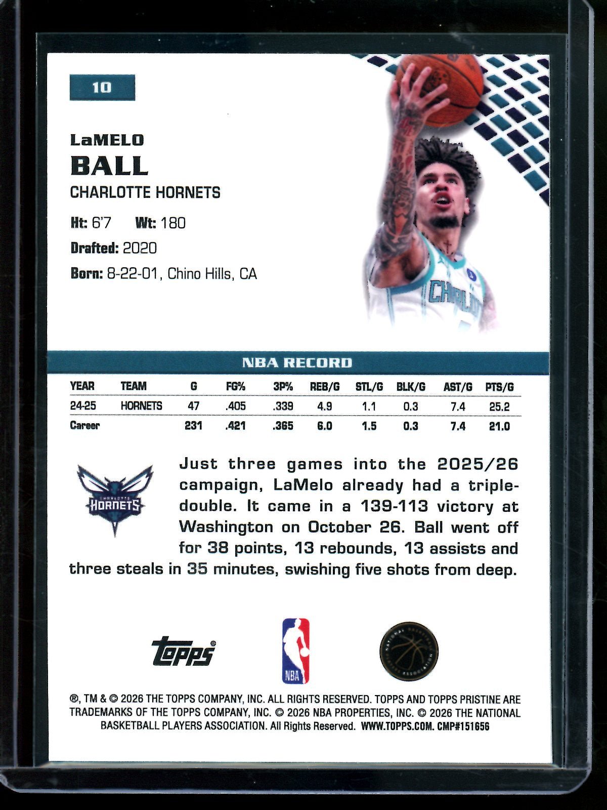 2025/26 Topps Pristine LaMelo Ball Green Refractor /150 Hornets