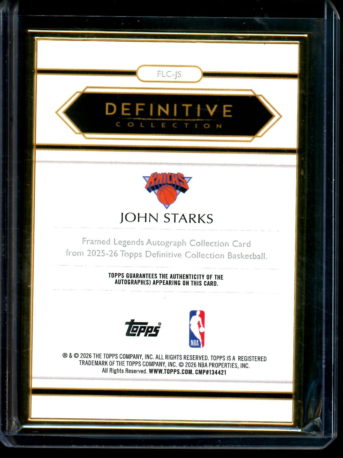 2025/26 Topps Definitive John Starks Pink Framed Legends Autograph /15 Knicks