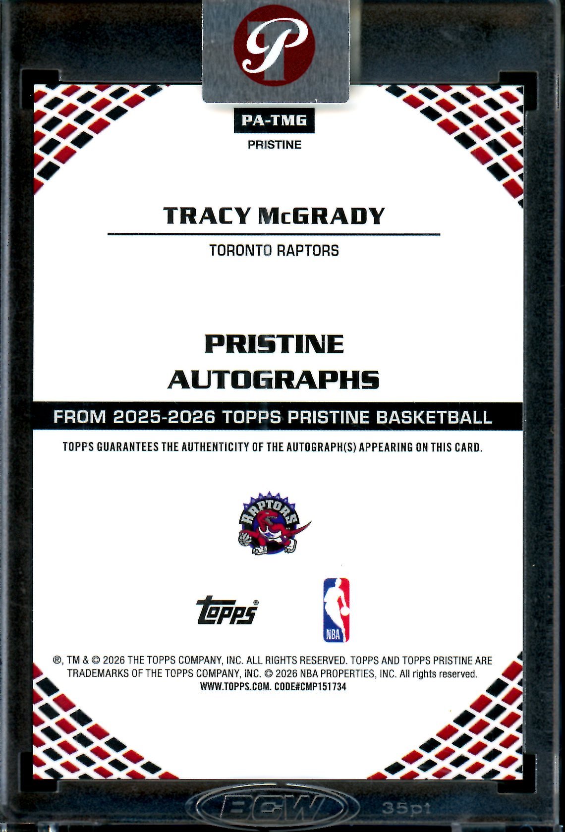 2025/26 Topps Pristine Tracy McGrady Gold Encased Autograph /50 Raptors