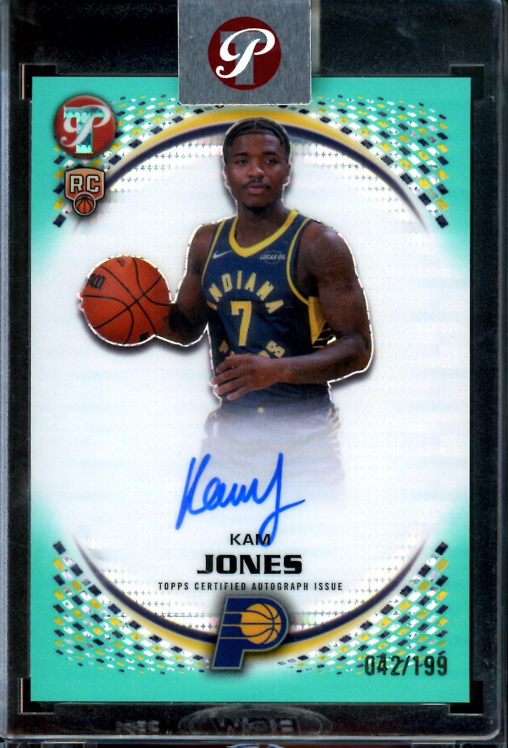 2025/26 Topps Pristine Kam Jones Aqua Rookie Encased Autograph /199 Pacers