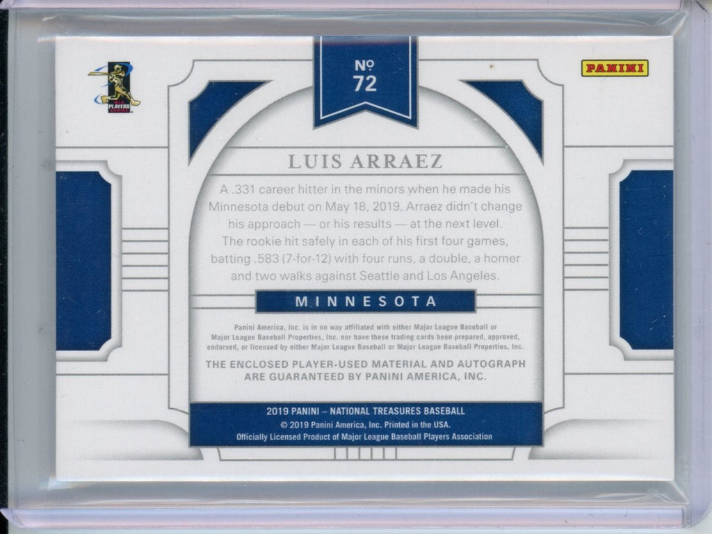 2019 Panini National Treasures Luis Arraez Rookie RPA Gold /49 Twins