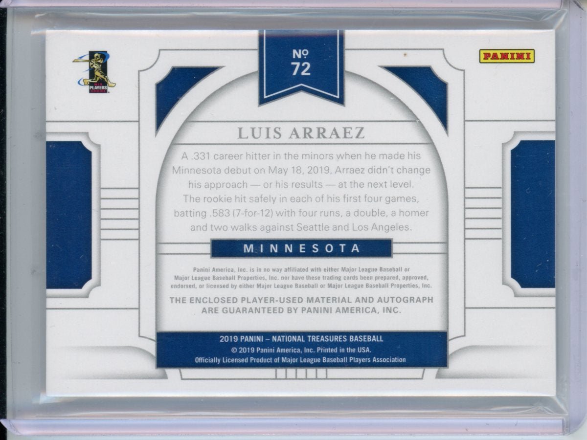2019 Panini National Treasures Luis Arraez Rookie RPA Gold /49 Twins