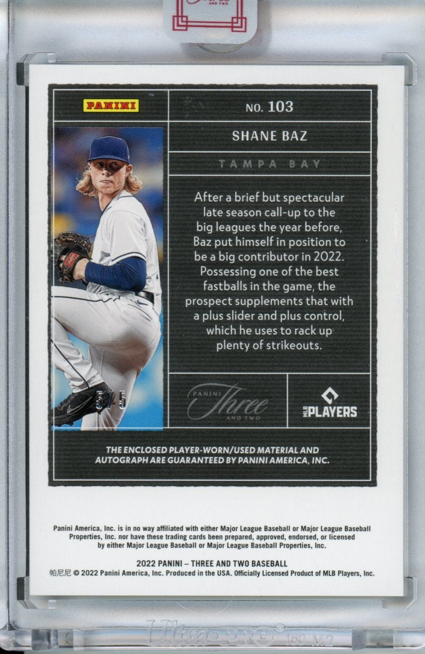 2022 Panini Three & Two Shane Baz Rookie RPA Red /5 Rays