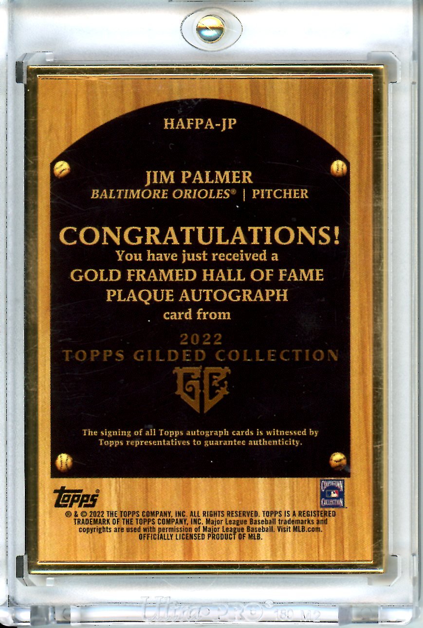 2022 Topps Gilded Jim Palmer Gold Framed HOF Auto /5 Orioles
